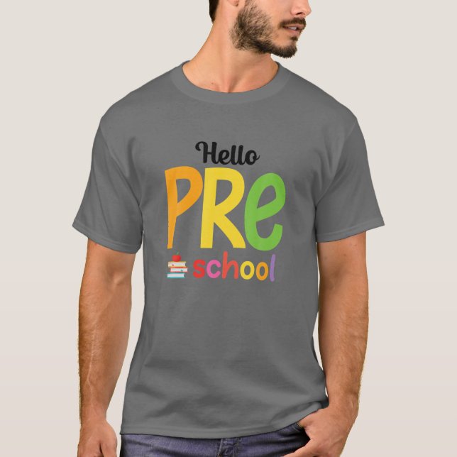 Camiseta Alô, Pré-Escolar De Volta Ao Professor Do Primeiro (Frente)