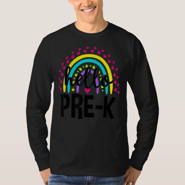 Camiseta Alô Pré-K Equipe Pré-Escolar De Volta Ao Professor (Frente)