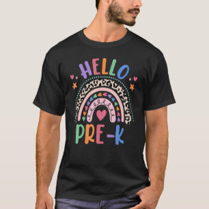 Camiseta Alô Pré-K Grau Leopard Boho Rainbow 1rua Dia De
