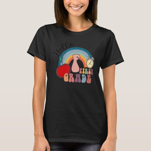 Camiseta Alô, Primeiro Grau, rua, Arco-Íris De Volta À Esco (Frente)
