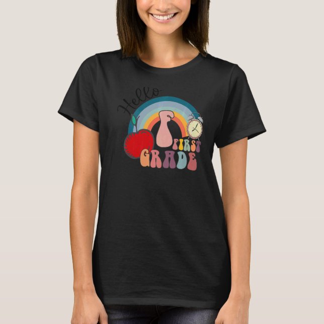 Camiseta Alô, Primeiro Grau, rua, Arco-Íris De Volta À Esco (Frente)