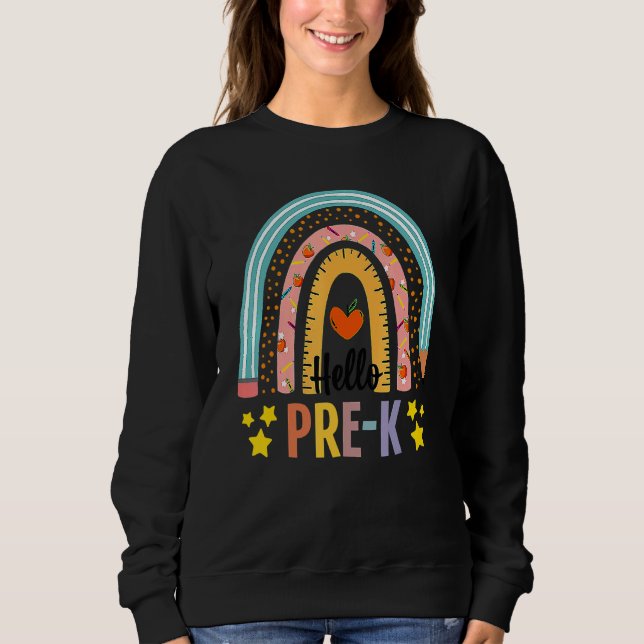 Camiseta Alô, Professor Do Pré-K Boho Rainbow De Volta À Es (Frente)