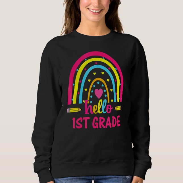 Camiseta Alô, Professora Boho Rainbow, Grau 1rua, De Volta  (Frente)