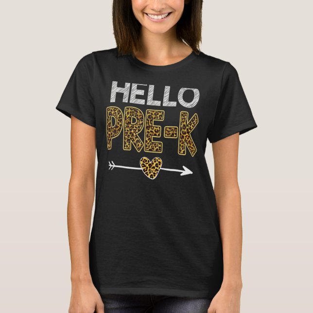 Camiseta Alô, Professores Pré-K Leopard De Volta À Escola (Frente)