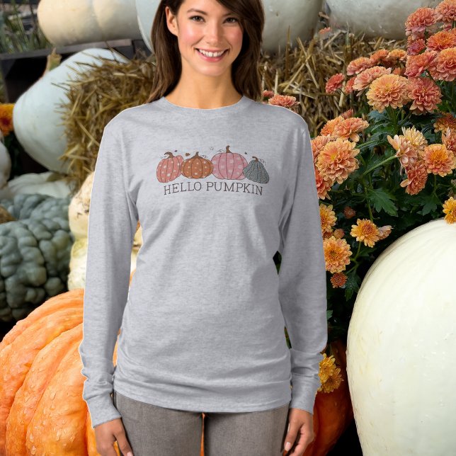 Camiseta Alô Pumpkin Fall Long Sleeve T Shirt (Criador carregado)