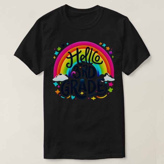 Camiseta Alô Rainbow Leopardo De Volta À Escola Fir (Frente do Design)