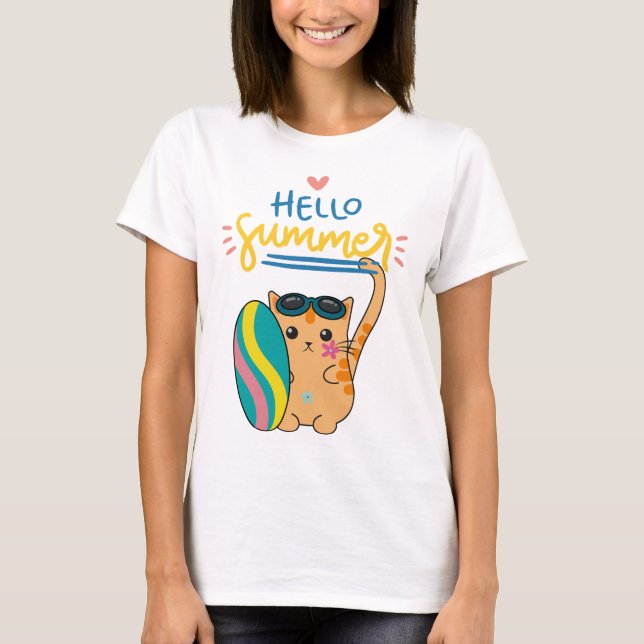Camiseta "Alô Summer Cat Surfer" (Frente)