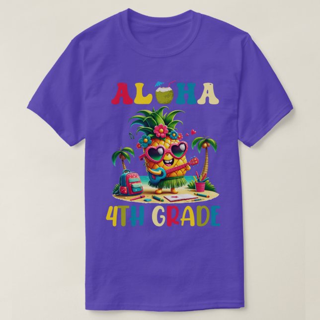 Camiseta Aloha 4º ano Pineapple Hawaii de volta à Escola Te (Frente do Design)