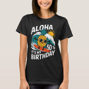Camiseta Aloha 50º Aniversário Havaí Abacaxi Surfe Tropical
