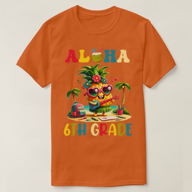 Camiseta Aloha 6 Grau Pineapple Havaí de volta à Escola Te (Frente do Design)