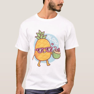 Camiseta Aloha Abacaxi Fofo Com Óculos De Sol E Coco W