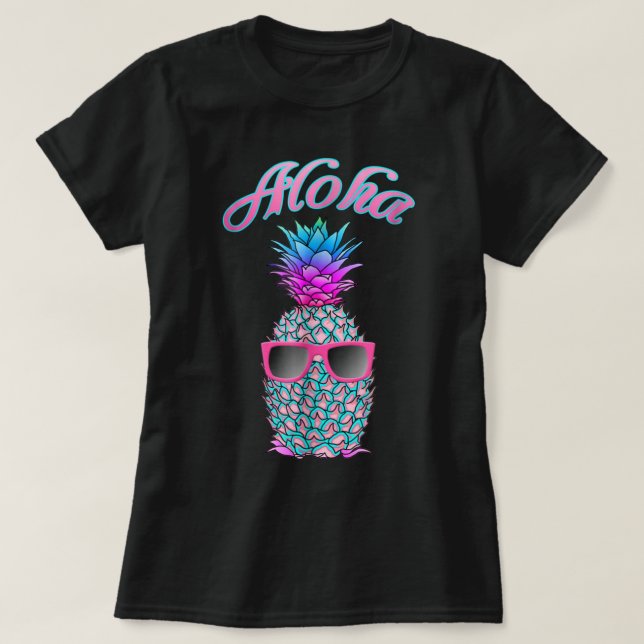Camiseta Aloha Abacaxi Tropical De Óculos De Sol (Frente do Design)
