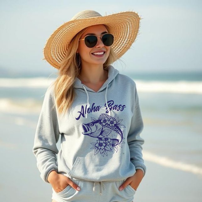 Camiseta Aloha Bass Hawaiian Tropical Flowers- Pescador- (Aloha Bass Hawaiian Tropical Flowers, Fisherman Core, Summer Hoodie, Beach Hoodie, Blue)
