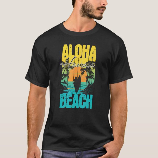Camiseta Aloha Beach Summer Sunset Surfer Silhouette Men Wo (Frente)