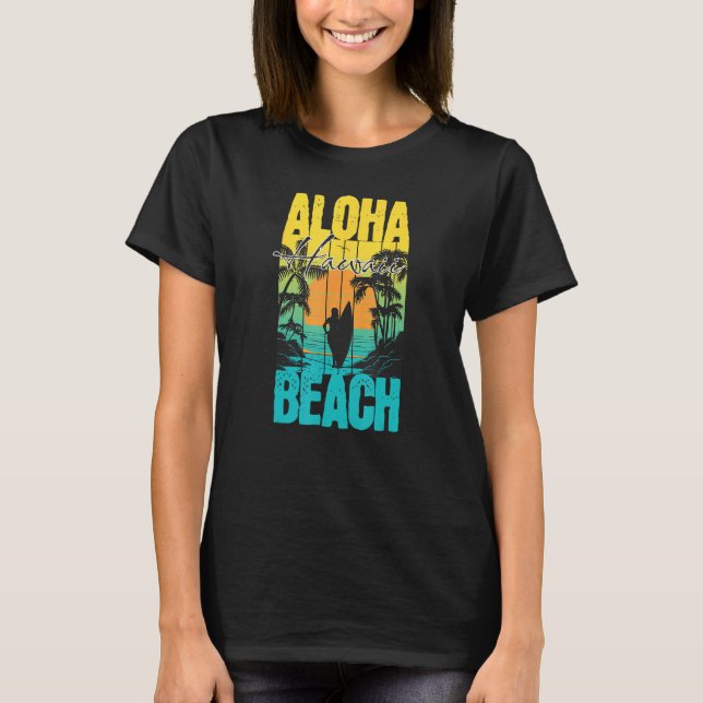 Camiseta Aloha Beach Summer Sunset Surfer Silhouette Men Wo (Frente)