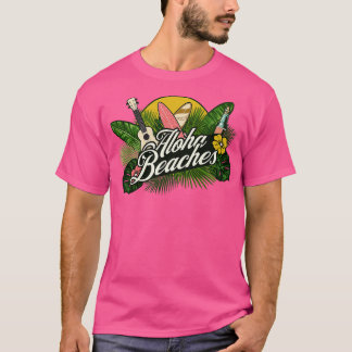 Camiseta Aloha Beaches Havaiano Fluxo de Plantas Tropicais 
