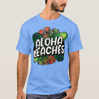 Camiseta Aloha Beaches Havaiano Fluxo de Plantas Tropicais 