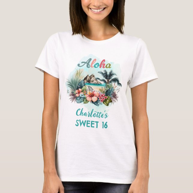 Camiseta Aloha Boho Tropical Island Beach Summer Sweet 16 (Frente)