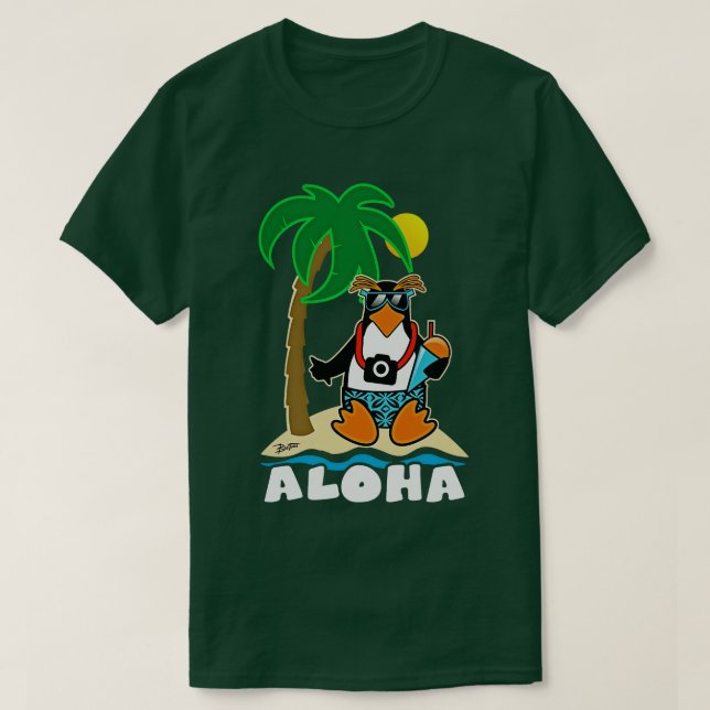 Camiseta Aloha Do Pinguim Havaiano (Frente do Design)