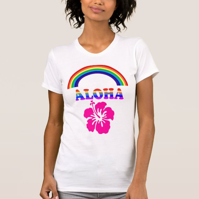 Camiseta Aloha Floral Arco-íris (Frente)
