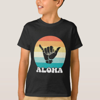 Camiseta Aloha Havaí Ilha Havaiana Sinal de Mão Shaka Retro