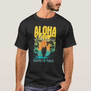 Camiseta Aloha Havaiana Island Kauai Surfer Sunset Palm Tre