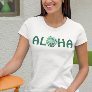 Camiseta Aloha Havaiano Folha de Monstera Havaí Tropical