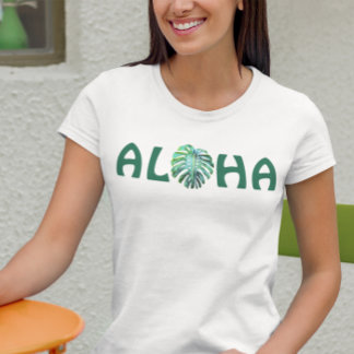 Camiseta Aloha Havaiano Folha Monstera Havaí Tropical