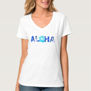 Camiseta Aloha Havaiano Hibisco Batik Blues Viva Pono