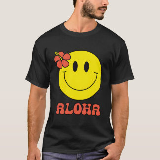 Camiseta Aloha Havaiano Hibiscus Yellow Happy Face Smi