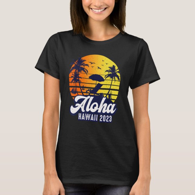 Camiseta Aloha Hawaii 2023 Hawaiian Sunset Beach Retro (Frente)