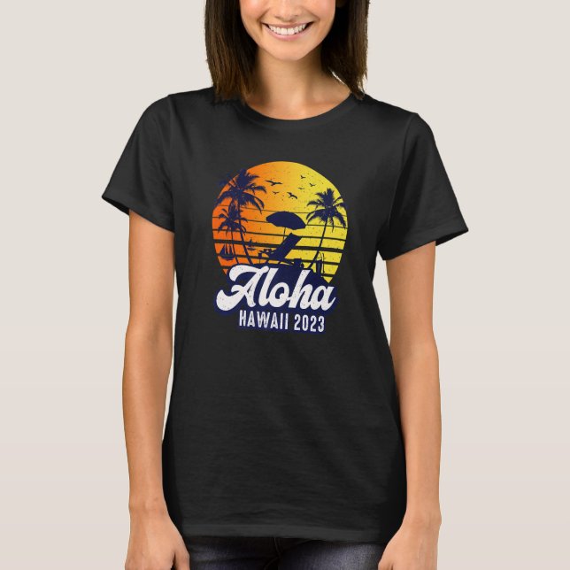 Camiseta Aloha Hawaii 2023 Hawaiian Sunset Beach Retro Prem (Frente)