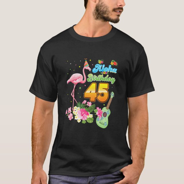 Camiseta Aloha Hawaii 45. Aniversário 45 anos Flamingo H (Frente)