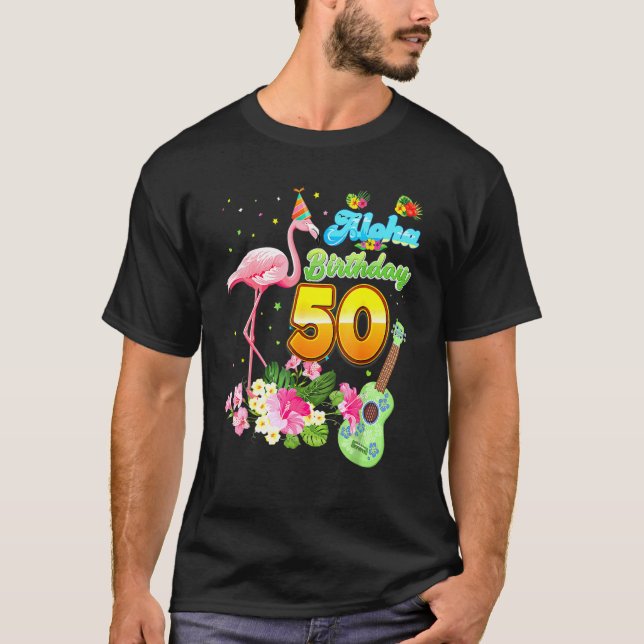 Camiseta Aloha Hawaii 50º aniversário 50 anos Flamingo H (Frente)