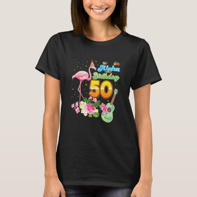 Camiseta Aloha Hawaii 50º aniversário 50 anos Flamingo H (Frente)