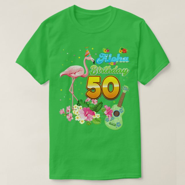 Camiseta Aloha Hawaii 50º aniversário 50 anos Flamingo H (Frente do Design)