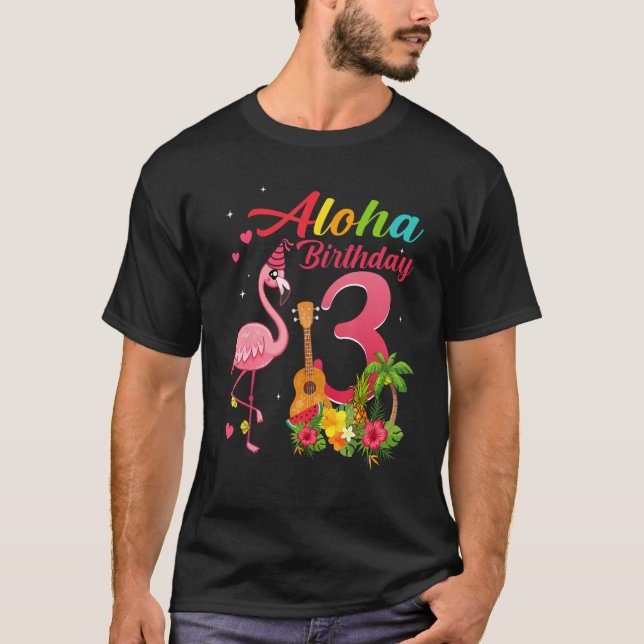 Camiseta Aloha Hawaii aniversário de 3 anos de 3 anos Flami (Frente)