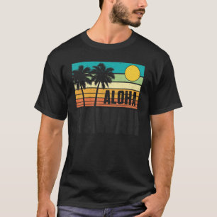Camiseta Aloha Hawaii Beach Sunset Palm Trees Retro Summer