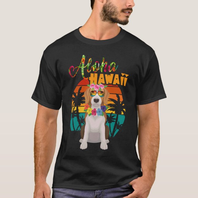 Camiseta Aloha Hawaii Beagles Cachorro Vestindo óculos de s (Frente)