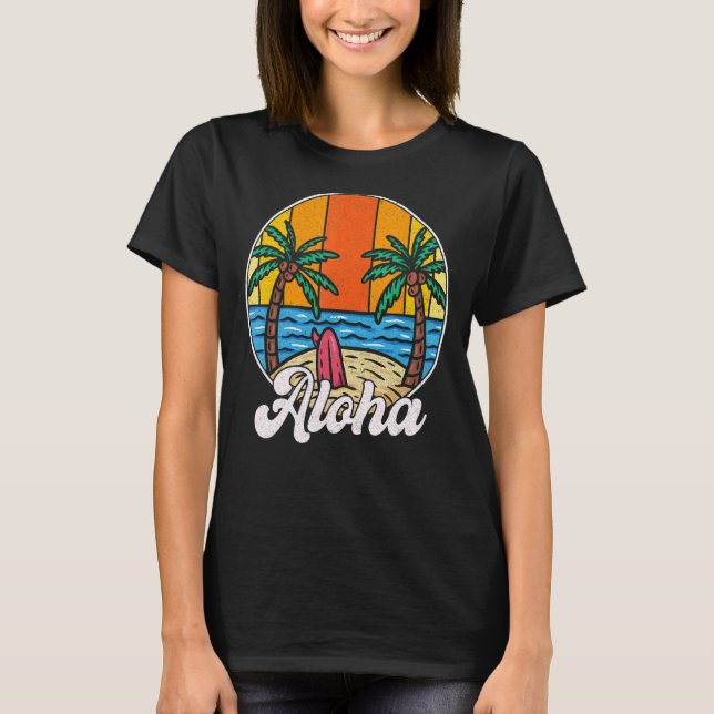 Camiseta Aloha Hawaii Havaiano Para Meninas Palm Tree Su (Frente)