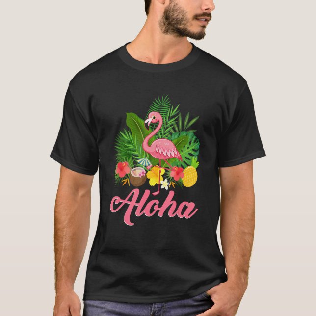 Camiseta Aloha Hawaii Hawaiian Tropical Flamingo Summer Vac (Frente)