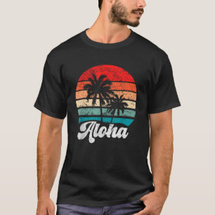 Camiseta Aloha Hawaii, Ilha Havaiana Palm Tree Beach Retro