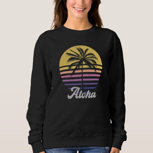 Camiseta Aloha Hawaii, Ilha Havaiana Palm Tree Beach Vint (Frente)