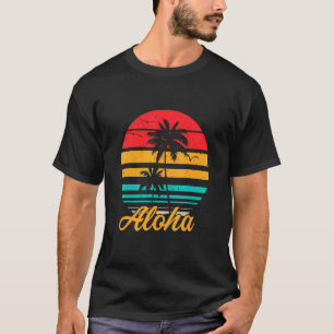 Camiseta Aloha Hawaii Ilha Havaii Estilo Retro Palm Tree