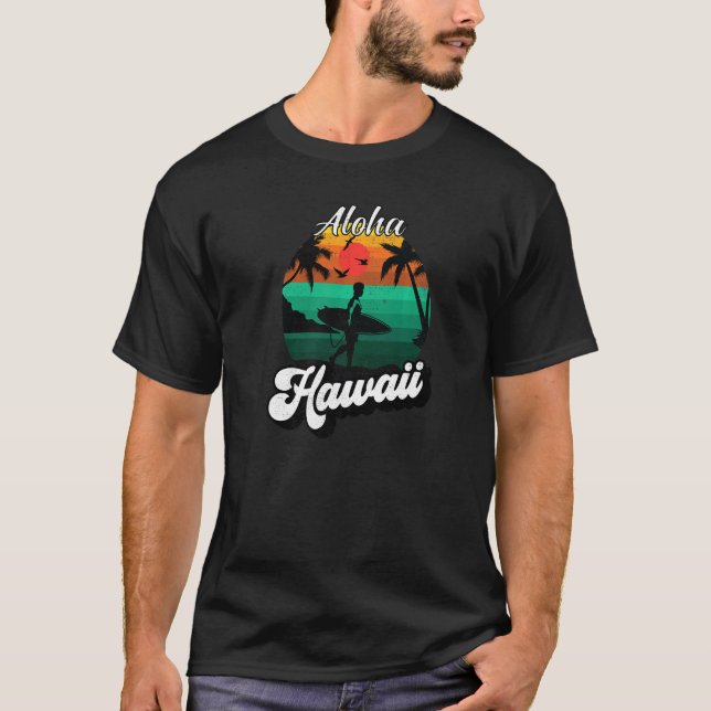 Camiseta Aloha Hawaii Surfboard Retro Sunset Surfboard (Frente)