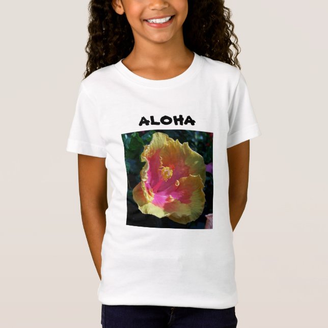 Camiseta Aloha Hibiscus para Meninas. (Frente)