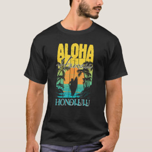 Camiseta Aloha Honolulu Oahu Havaí Surfer Sunset Waikiki B