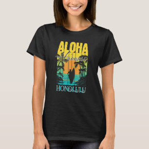 Camiseta Aloha Honolulu Oahu Havaí Surfista Pôr do Sol Waik