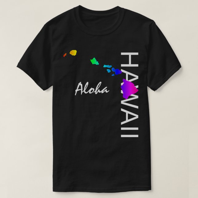 CAMISETA ALOHA - ILHAS HAWAII NEON RAINBOW (Frente do Design)