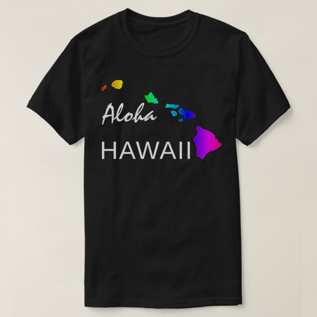 CAMISETA ALOHA - ILHAS HAWAII NEON RAINBOW (Frente do Design)